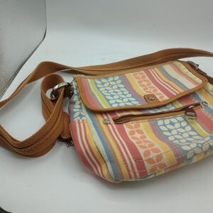 Fossil Striped Crossbody Handbag Purse BOHO Y2K Adjustable Strap